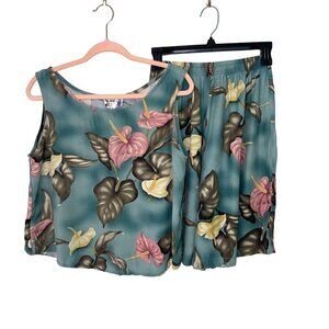 Iolani Womens Short Set Size Medium Vintage Tropical Rayon Green Multicolor